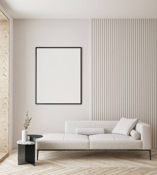 istock mock up poster frame in modern interior background, living room, Scandinavian style, 3D render, 3D illustration 1366039006