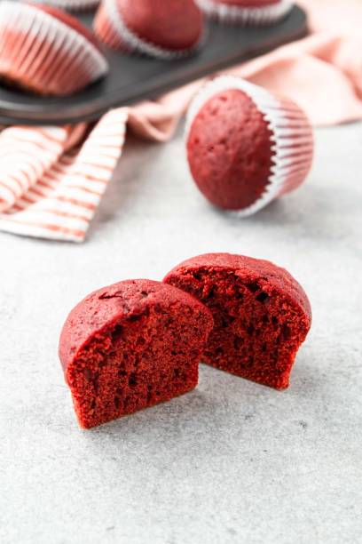 istock Red velvet muffins on a white background. Handmade cupcakes. Valentine day present. Selective focus. 1366039010
