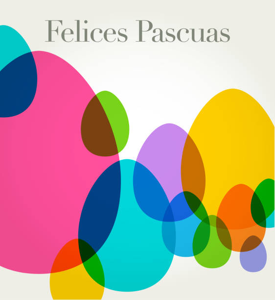 с праздником пасхи по-испански фелисес паскуас - easter egg stock illustrations