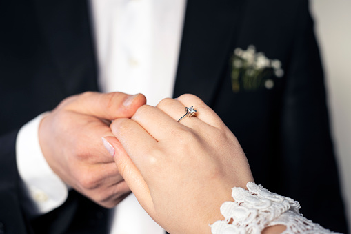 Groom Put on Wedding Ring Bride Hand