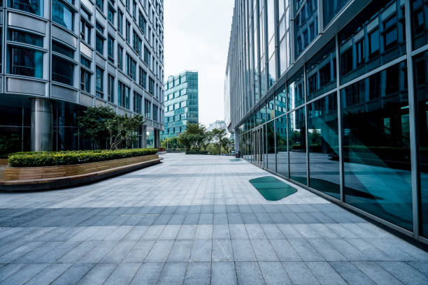 istock Modern city square platform and city skyscraper 1366054128