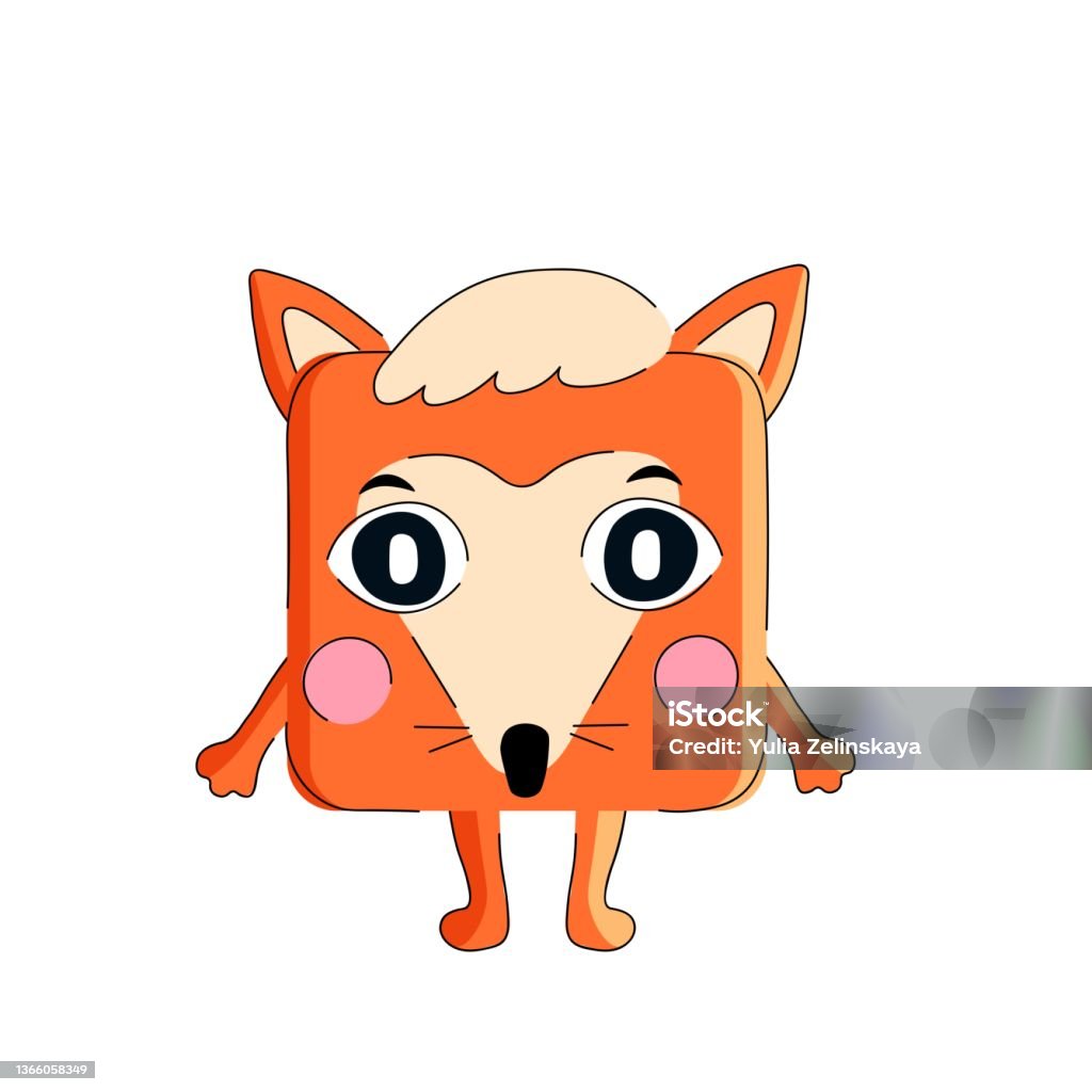 Square Box Fox Cute Square Shaped Fox Stock Illustration - Download Image Now - Animal ...