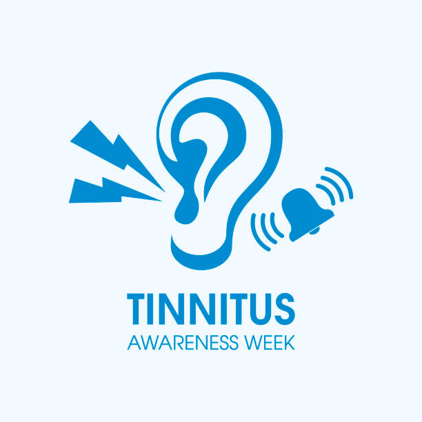 Tinnitus Awareness Week vector Human ear with tinnitus icon vector. Ringing in the ears vector. Important day loud whistle sound stock illustrations