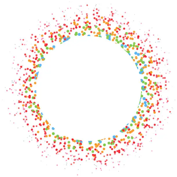 Vector illustration of Illustration of a frame with colorful dots scattered in a radial pattern