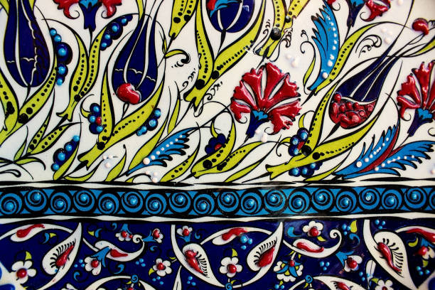 ilustrações de stock, clip art, desenhos animados e ícones de traditional ottoman patterns on the porcelain surface. traditional turkish tile art patterns. tile patterns. tile art. ottoman floral motifs. - antique old fashioned close up color image