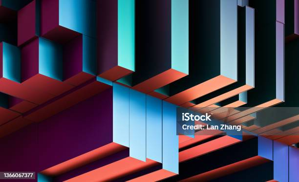 Abstract 3d Geometric Shapes Cube Blocks Stock Photo - Download Image Now - Abstract, Three Dimensional, Architecture
