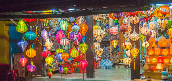 Colorful lanterns spread light on the old street of Hoi An Ancient Town - UNESCO World Heritage Site in Vietnam. Hoi an lanterns at night