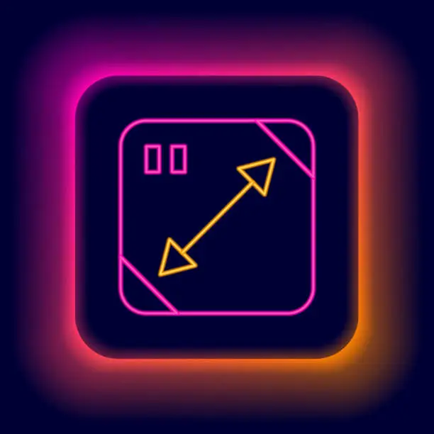 Vector illustration of Glowing neon line Diagonal measuring icon isolated on black background. Colorful outline concept. Vector