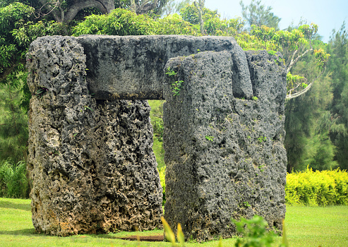 Niutoua, Heketa, Tongatapu island, Tonga: Haʻamonga ʻa Maui ('The Burden of Maui'), a stone trilithon made with coral limestone blocks, two pillars and a lintel - built in the 13th century by King Tuʻitatui in honor of his two sons, as the gateway to his royal palace - sometimes called the 'Stonehenge of the Pacific'.