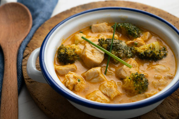 istock Chicken cooked in curry with broccoli and coconut milk. 1366068450