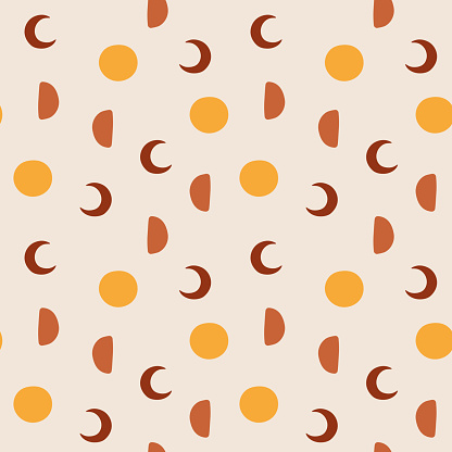 Seamless illustrated pattern of the different moon phases. Perfectly usable for modern graphic prints, wallpaper, textile, fabric and wrapping paper.