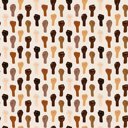 Seamless pattern of protesting hands