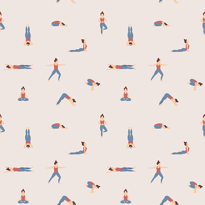 Seamless illustrated yoga pose pattern