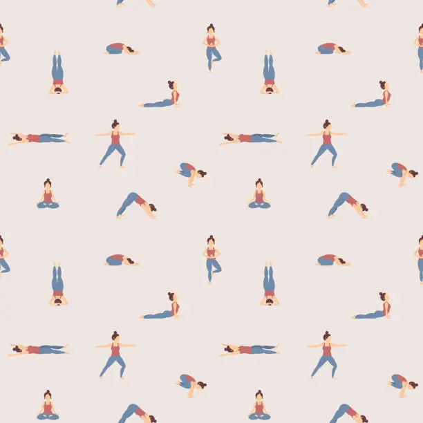 Vector illustration of Seamless illustrated yoga pose pattern