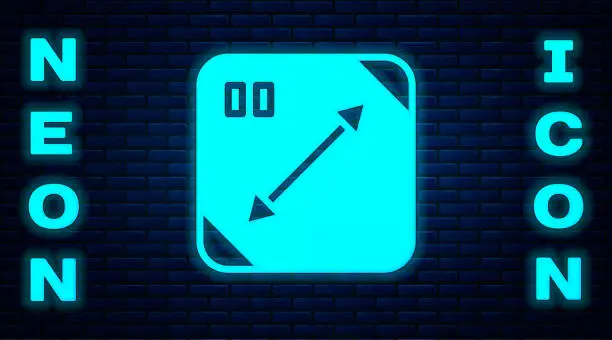 Vector illustration of Glowing neon Diagonal measuring icon isolated on brick wall background. Vector