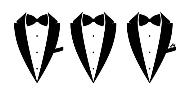 Tuxedo with Bow tie Tux Groom's suit Wedding party Tuxedo with Bow tie Tux Groom's suit Wedding party dinner jacket stock illustrations