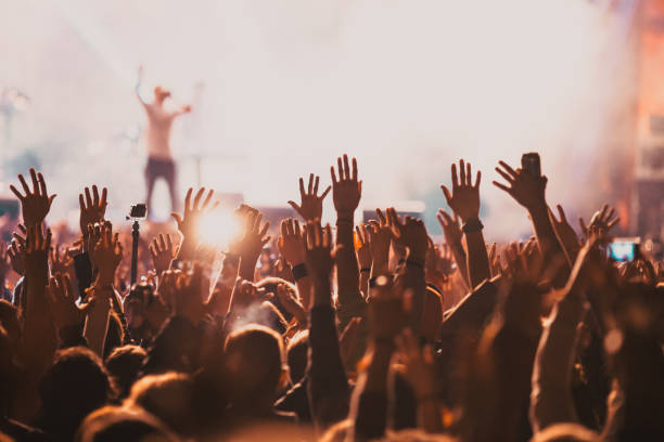 concert and festival background crowd of people partying stock photo