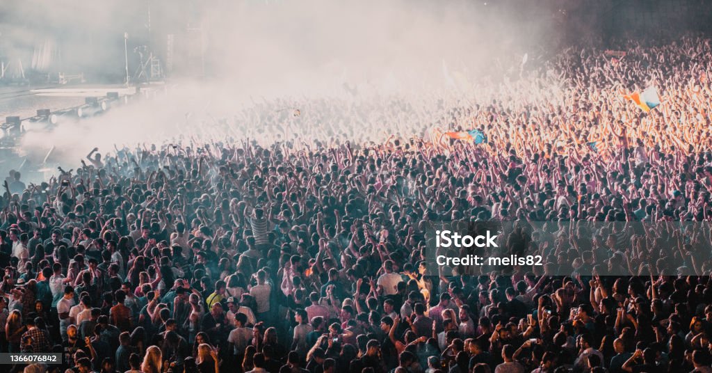 concert and festival background crowd of people partying Large Stock Photo