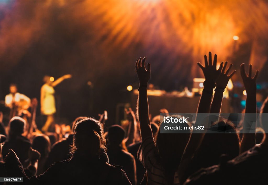 concert and festival background crowd of people partying Performance Stock Photo