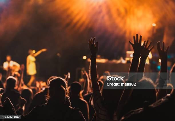 Concert And Festival Background Crowd Of People Partying Stock Photo - Download Image Now
