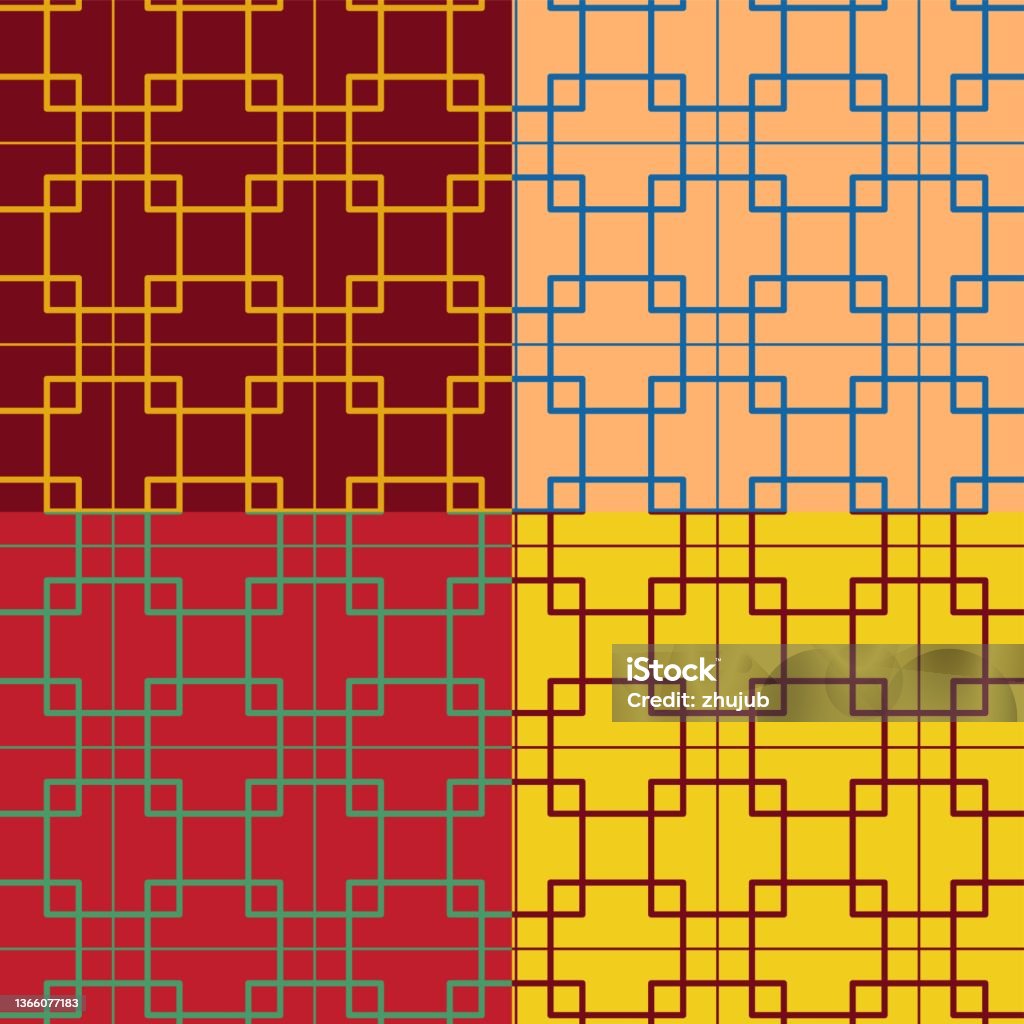 Asian Geometrical Patterns 4 Color Ways Rectangle Square Line Stock ...