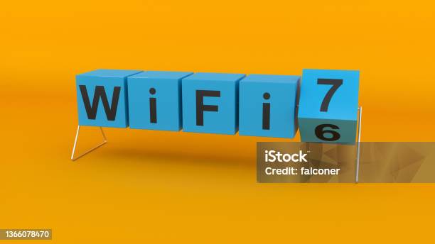 3d Illustration Box Of Bricks Wifi 7 Stock Photo - Download Image Now - Wireless Technology, Number 7, Accessibility