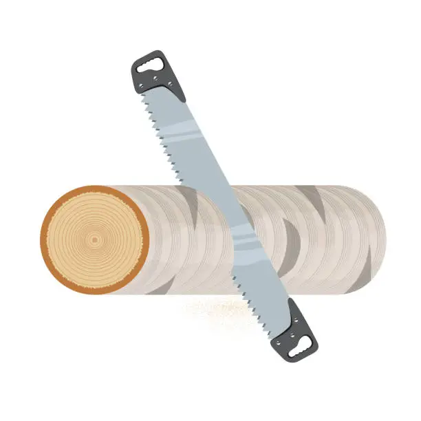 Vector illustration of Antique Two Person Crosscut Saw, a tree felling woodworking crosscut lumberjack forestry
