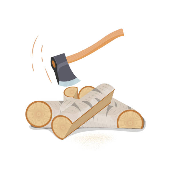 Hatchet Split Wood.Axe spiltting tree trunk. vector art illustration