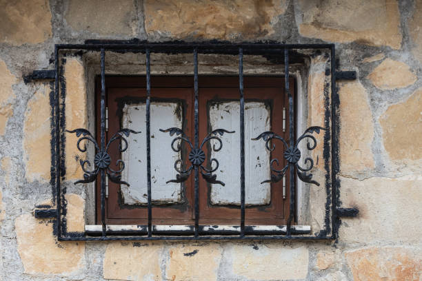 istock Close-up brown wooden vintage window 1366080635
