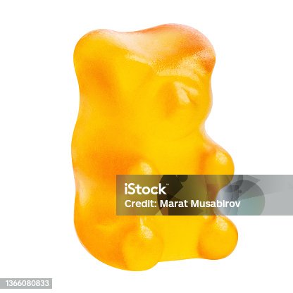 istock Single jelly gummy bear on white 1366080833