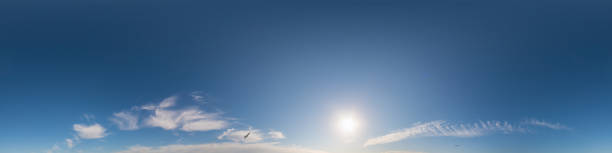 istock Blue sky panorama with Cirrus clouds. Seamless hdr 360 degree pano in spherical equirectangular format. Sky dome or zenith for 3D visualization, game and sky replacement for aerial drone 360 panoramas 1366082202