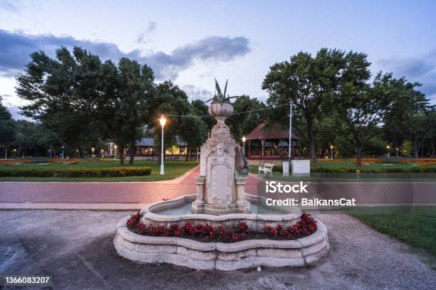 17th Century Water Fountain Of The Palic Lake In Subotica Serbia During A Summer Sunset In Front Of Velika Terasa Also Known As Palicko Jezero It Is One Of The Main Attractions Of Vojvodina Province Stock Photo - Download Image Now