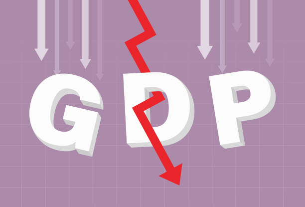 GDP symbol and the red arrow are going down Gross domestic product, Recession, Business, Consumption, Investment gdp stock illustrations