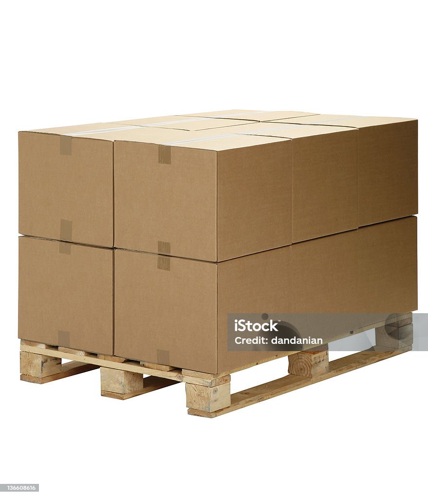 pallet cardboard boxes with Clipping path pallet with twelve carboard boxes, isolated on white, with clipping path. Pallet - Industrial Equipment Stock Photo
