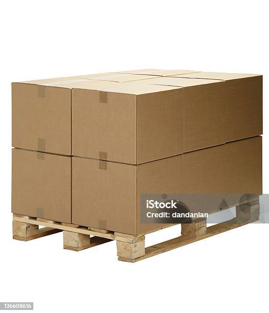 Pallet Cardboard Boxes With Clipping Path Stock Photo - Download Image Now - Pallet - Industrial Equipment, Box - Container, Stack