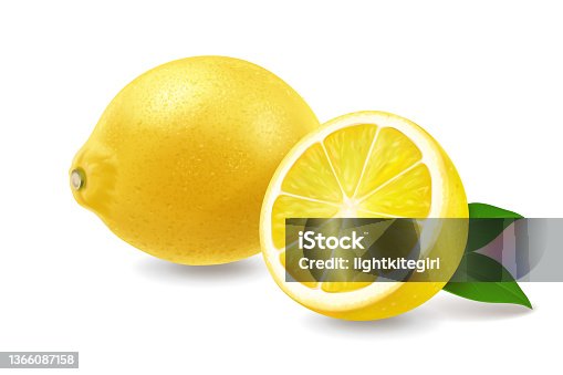 istock Fresh lemons with leaves, realistic citrus 1366087158