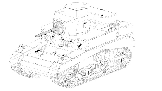 wheeled military tanks at the base, the squad is preparing for a mission, black-and-white drawing style, abstraction, 3d render