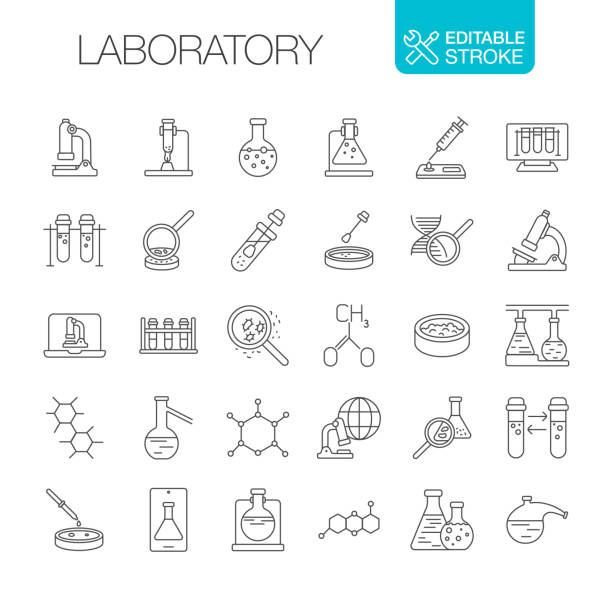 실험실 편집 가능한 스트로크 아이콘 세트 - science medicine dna test tube stock illustrations