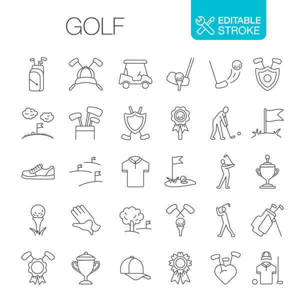 골프 아이콘 설정 편집 가능한 스트로크 - golf stock illustrations