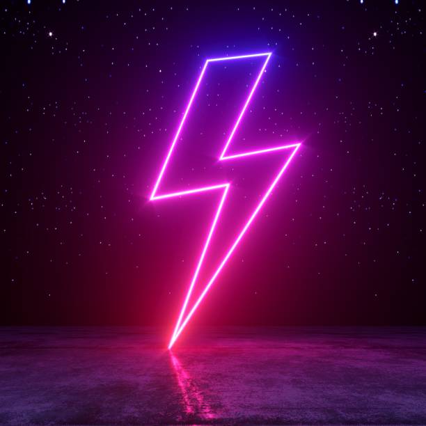 istock Neon lightning sign levin symbol hologram led laser 1366096109
