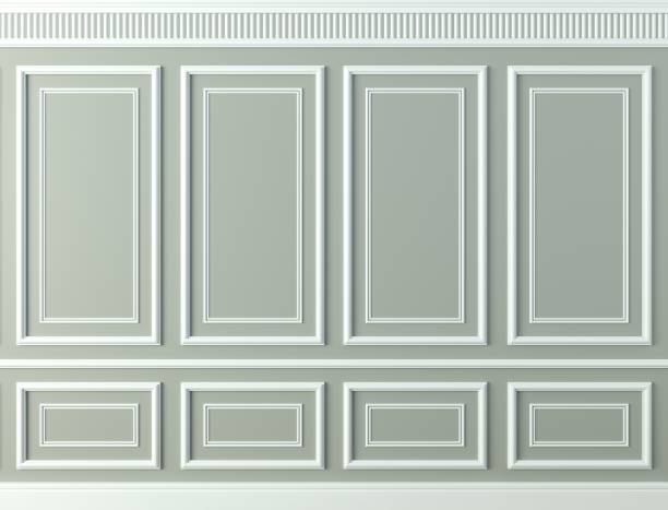 istock Classic wall of white wood panels. Design and technology 1366096110