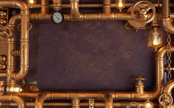 istock Background dark wall loft steampunk lamp from pipes 1366096112