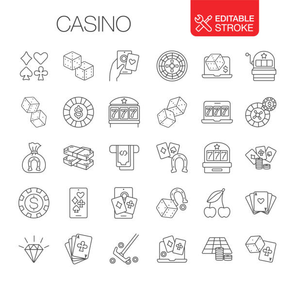 casino icons set bearbeitbarer strich - cards symbol clover horse stock-grafiken, -clipart, -cartoons und -symbole