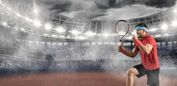 istock Tennis player celebrating winner. Tennis collage 1366100941
