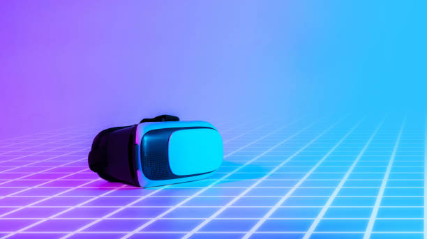 istock Virtual reality glass VR. 3d digital glasses on futuristic neon tech background. Amazing technology, online game, entertainment, study and virtual world. 1366102799