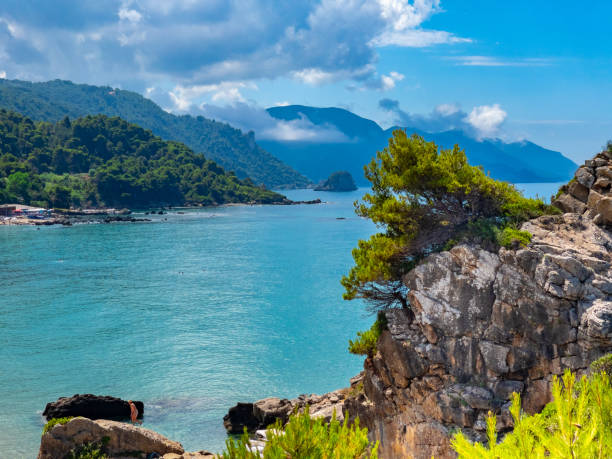 istock Sea coast with rocks and clear water at Corfu, Greece 1366109763