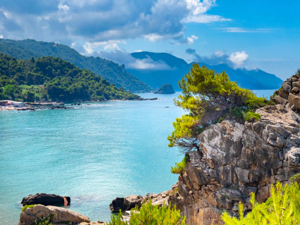 istock Sea coast with rocks and clear water at Corfu, Greece 1366109766