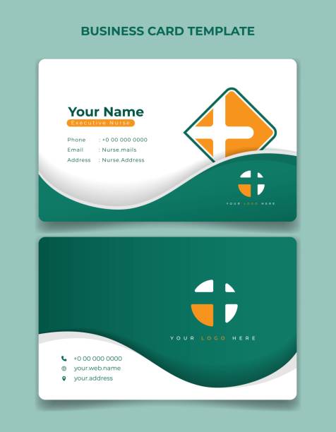 Business card in green and white with wavy design. Business card in green and white with wavy design. ID Card template design. flyposting illustrations stock illustrations