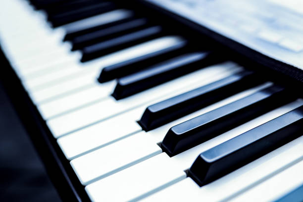 close-up piano keys - black and white - piano piano key orchestra close up imagens e fotografias de stock