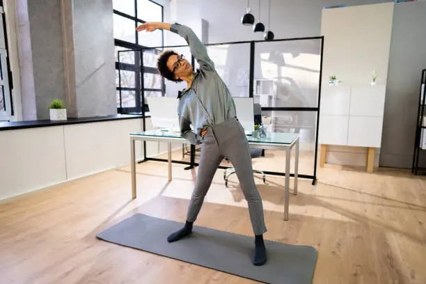 Stretching Office Workout. Desk Stretch Exercise At Workplace